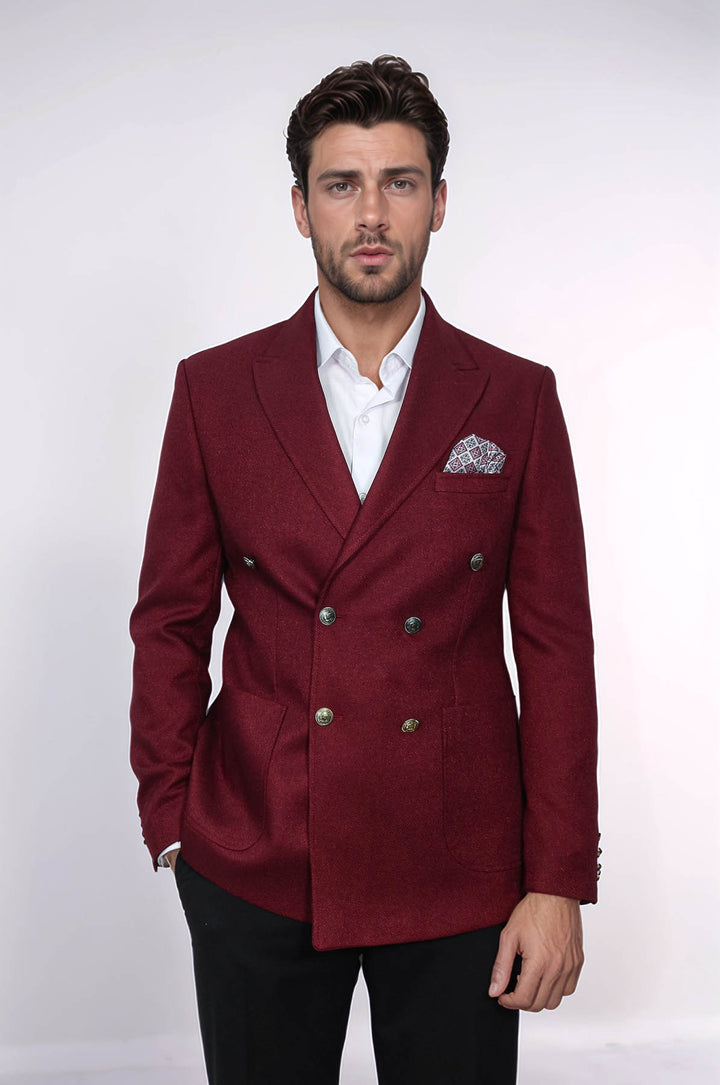 Blazer da uomo bordeaux slim fit doppiopetto - Wessi