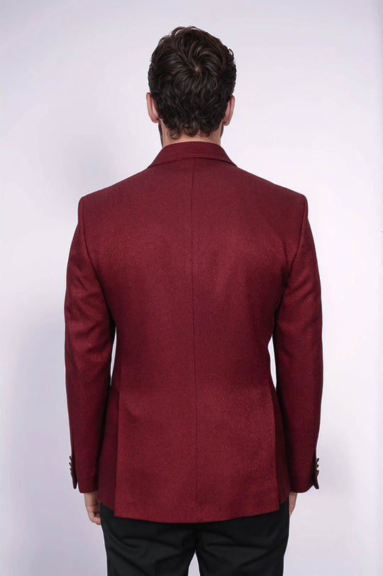Double Breasted Slim Fit Burgundy Men Blazer - Wessi
