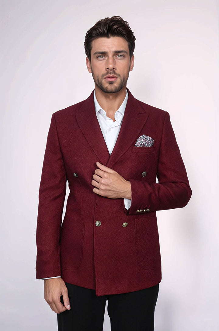 Blazer da uomo bordeaux slim fit doppiopetto - Wessi
