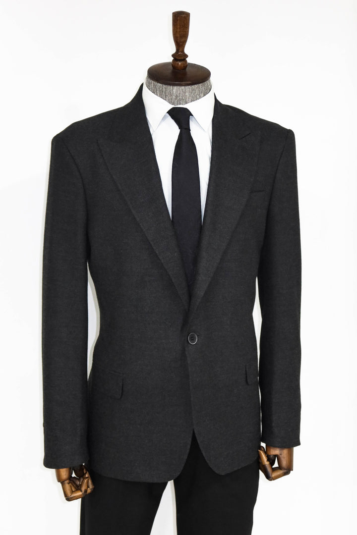 Plain Slim Fit Sport Anthracite Men Blazer and Trousers Combination - Wessi