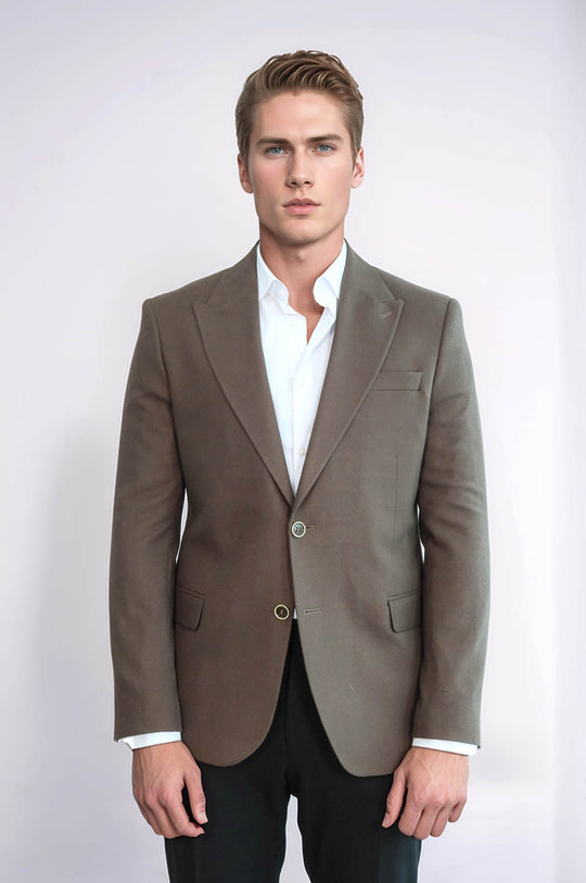 Plain Slim Fit Sport Brown Men Blazer - Wessi