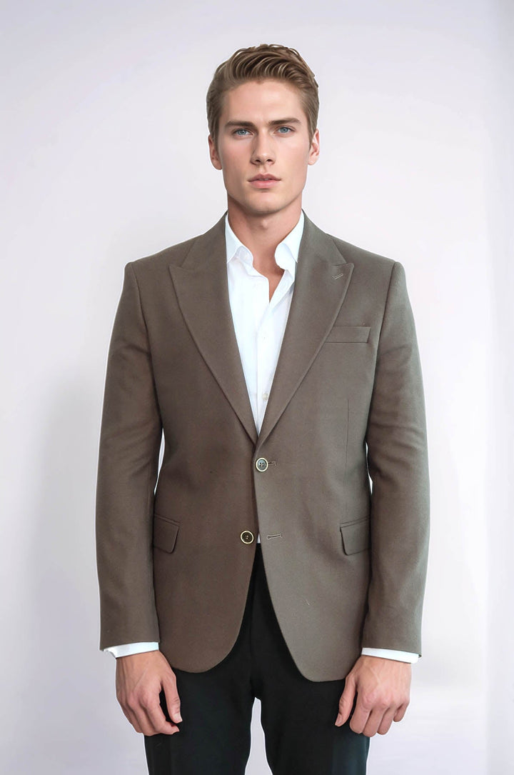Plain Slim Fit Sport Brown Men Blazer - Wessi