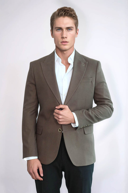 Plain Slim Fit Sport Brown Men Blazer - Wessi