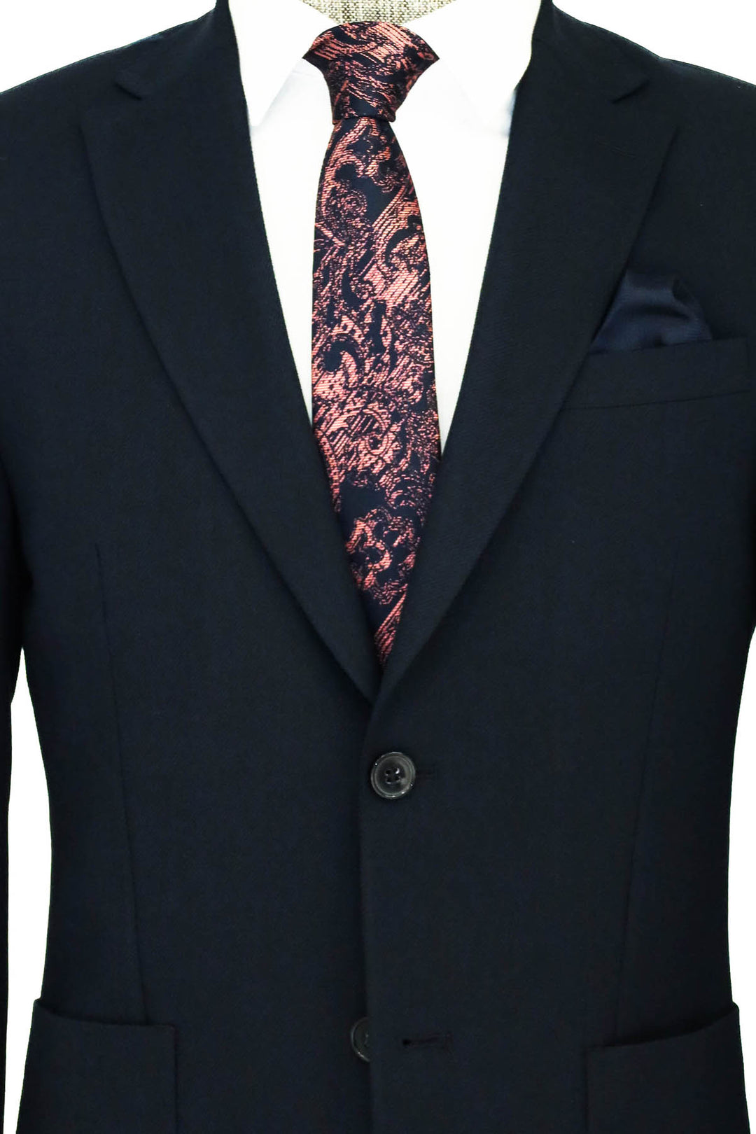 Textured Slim Fit Peak Lapel Navy Blue Men Blazer and Trousers Combination - Wessi