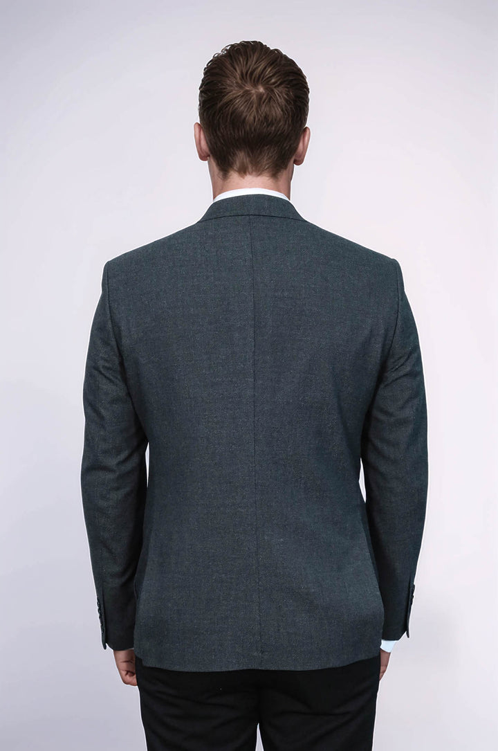 Textured Slim Fit Peak Lapel Grey Men Blazer - Wessi