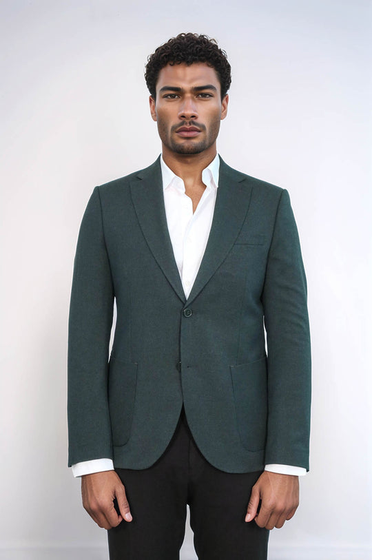 Blazer da uomo verde testurizzato slim fit con risvolto a lancia - Wessi
