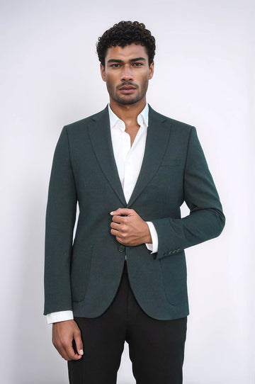 Blazer da uomo verde testurizzato slim fit con risvolto a lancia - Wessi