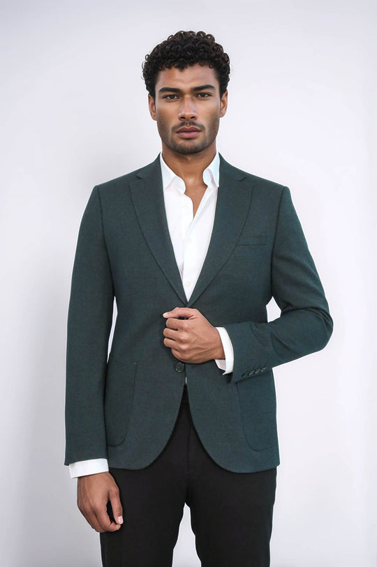 Blazer da uomo verde testurizzato slim fit con risvolto a lancia - Wessi
