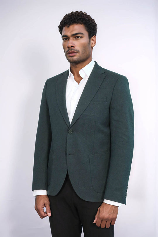 Blazer da uomo verde testurizzato slim fit con risvolto a lancia - Wessi