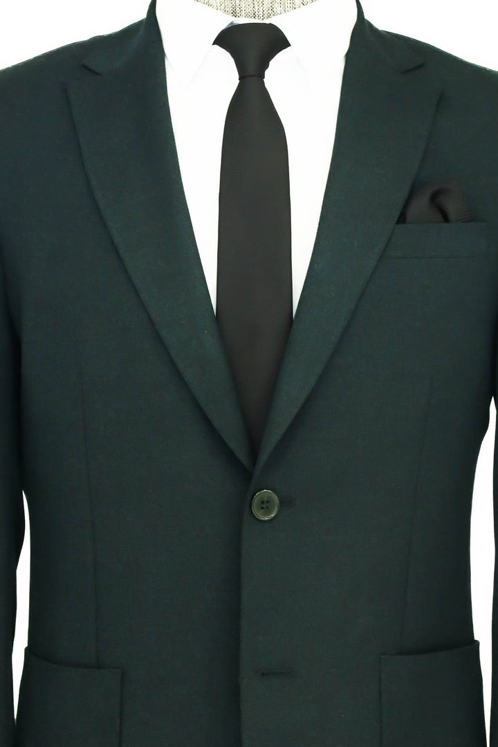 Textured Slim Fit Peak Lapel Green Men Blazer - Wessi