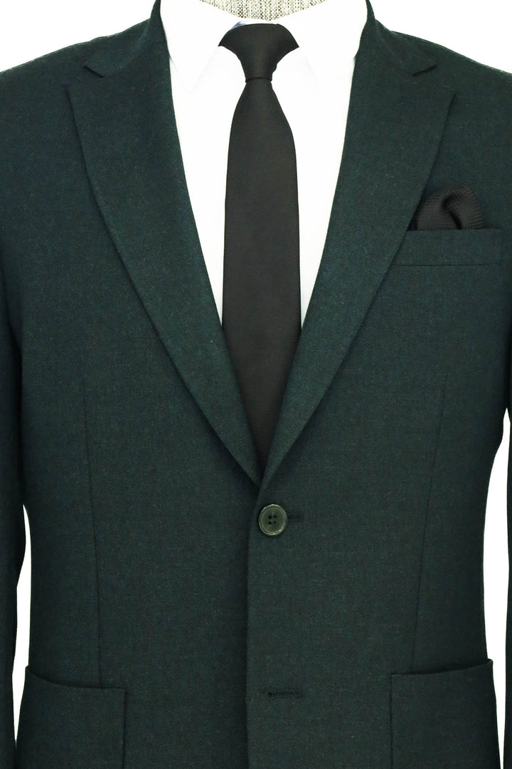 Textured Slim Fit Peak Lapel Green Men Blazer and Combination- Wessi
