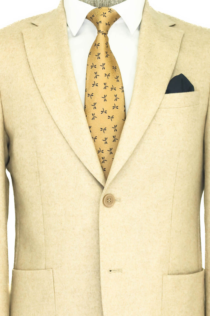 Blazer De Lana Hombre Slim Fit Liso Solapa Ancha Crema - Wessi