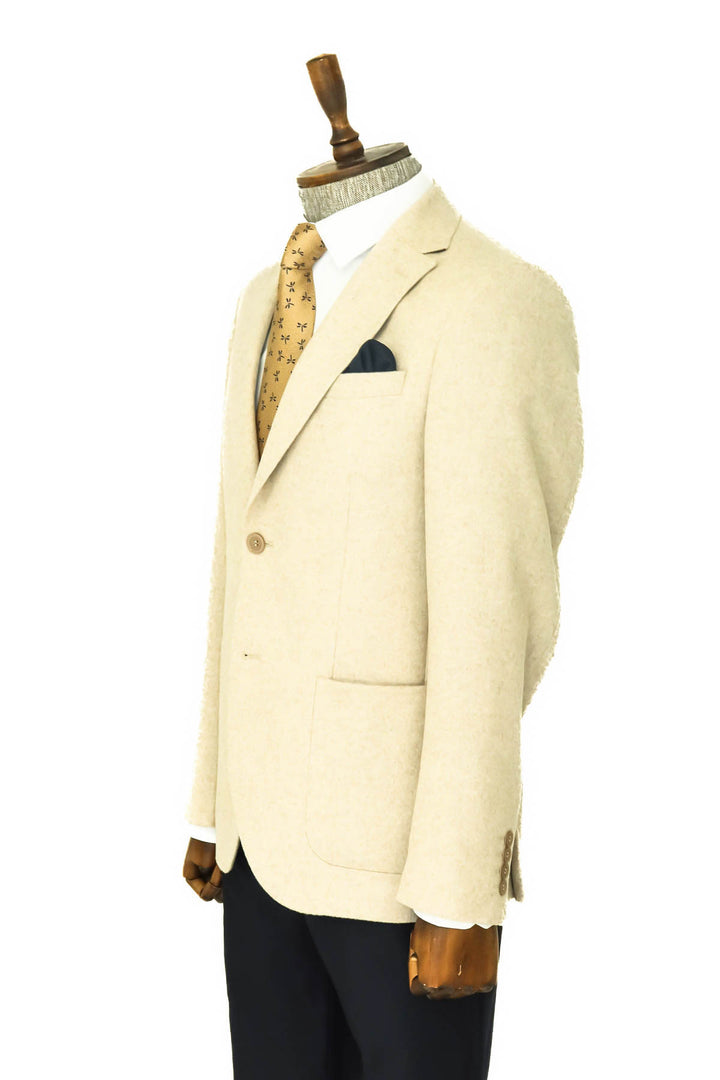 Blazer De Lana Hombre Slim Fit Liso Solapa Ancha Crema - Wessi