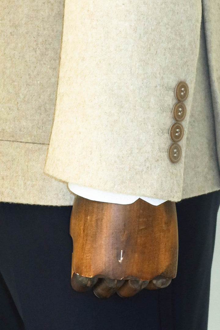 Combinación de blazer y pantalón de lana para hombre Slim Fit liso con solapa ancha color crema - Wessi