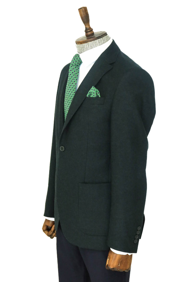 Blazer in lana da uomo verde con risvolto ampio, vestibilità slim, tinta unita - Wessi