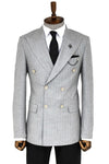 Striped Double Breasted Grey Men Blazer - Wessi