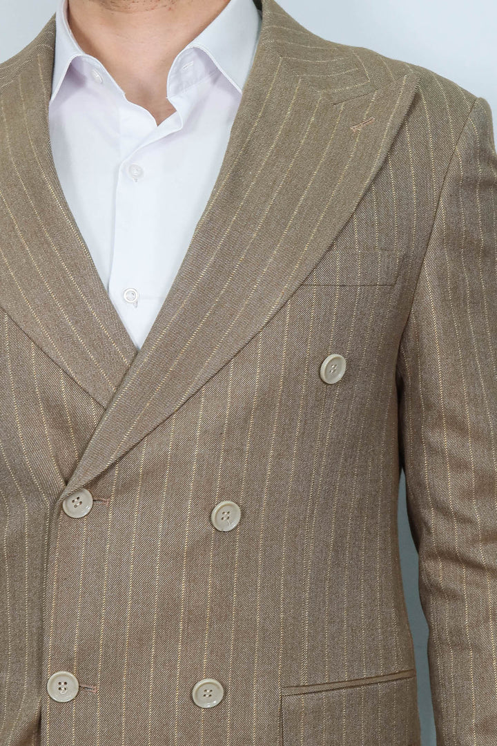 Blazer Hombre Rayas Cruzada Marrón Claro - Wessi