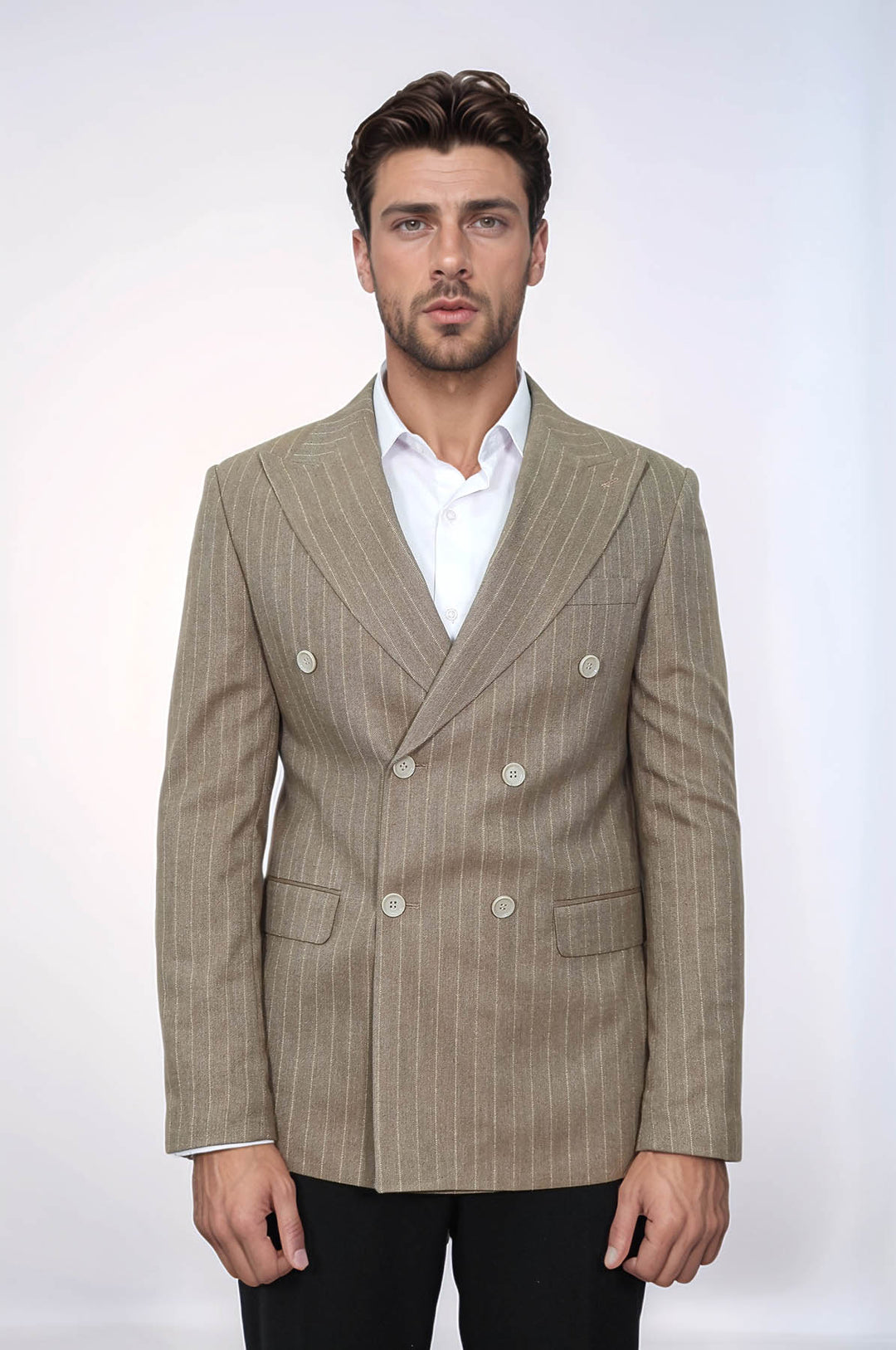 Blazer Hombre Rayas Cruzada Marrón Claro - Wessi