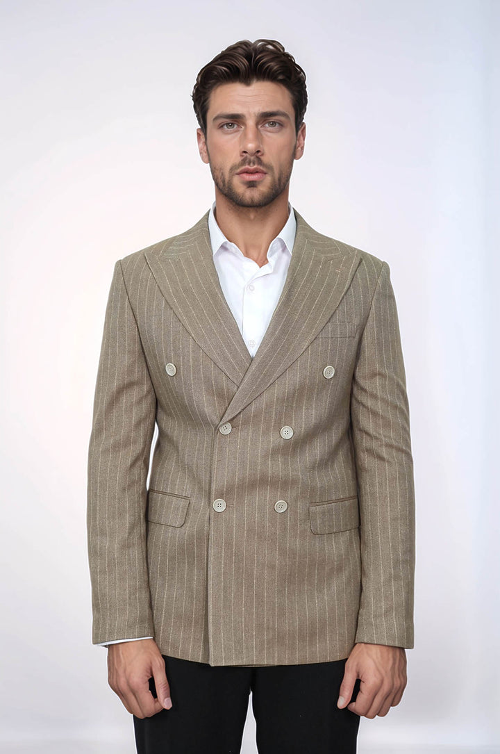 Blazer Hombre Rayas Cruzada Marrón Claro - Wessi