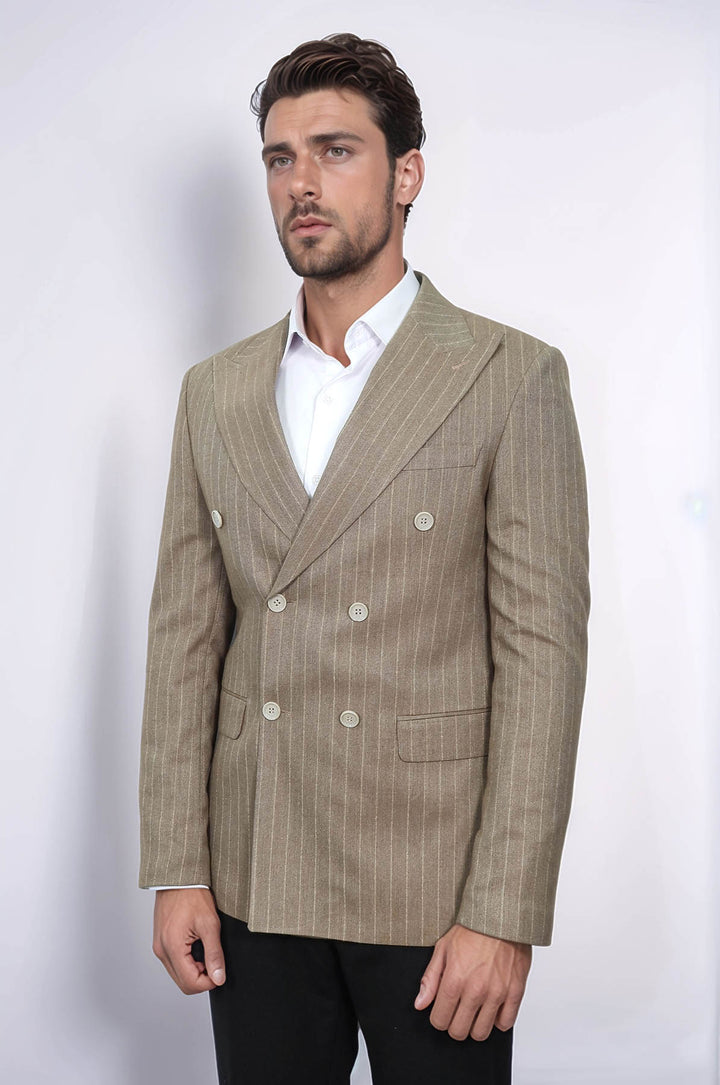 Blazer Hombre Rayas Cruzada Marrón Claro - Wessi