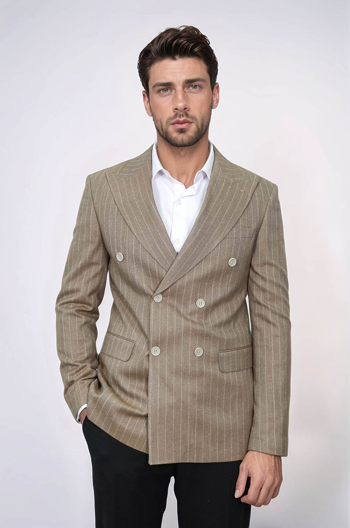 Blazer Hombre Rayas Cruzada Marrón Claro - Wessi