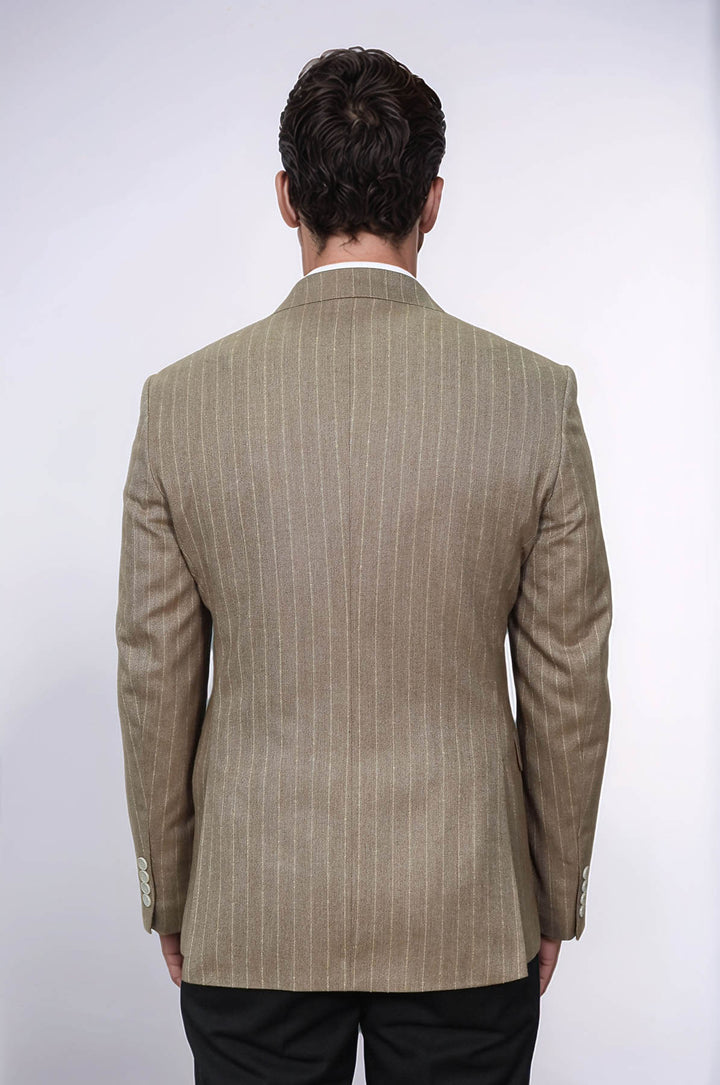 Blazer Hombre Rayas Cruzada Marrón Claro - Wessi