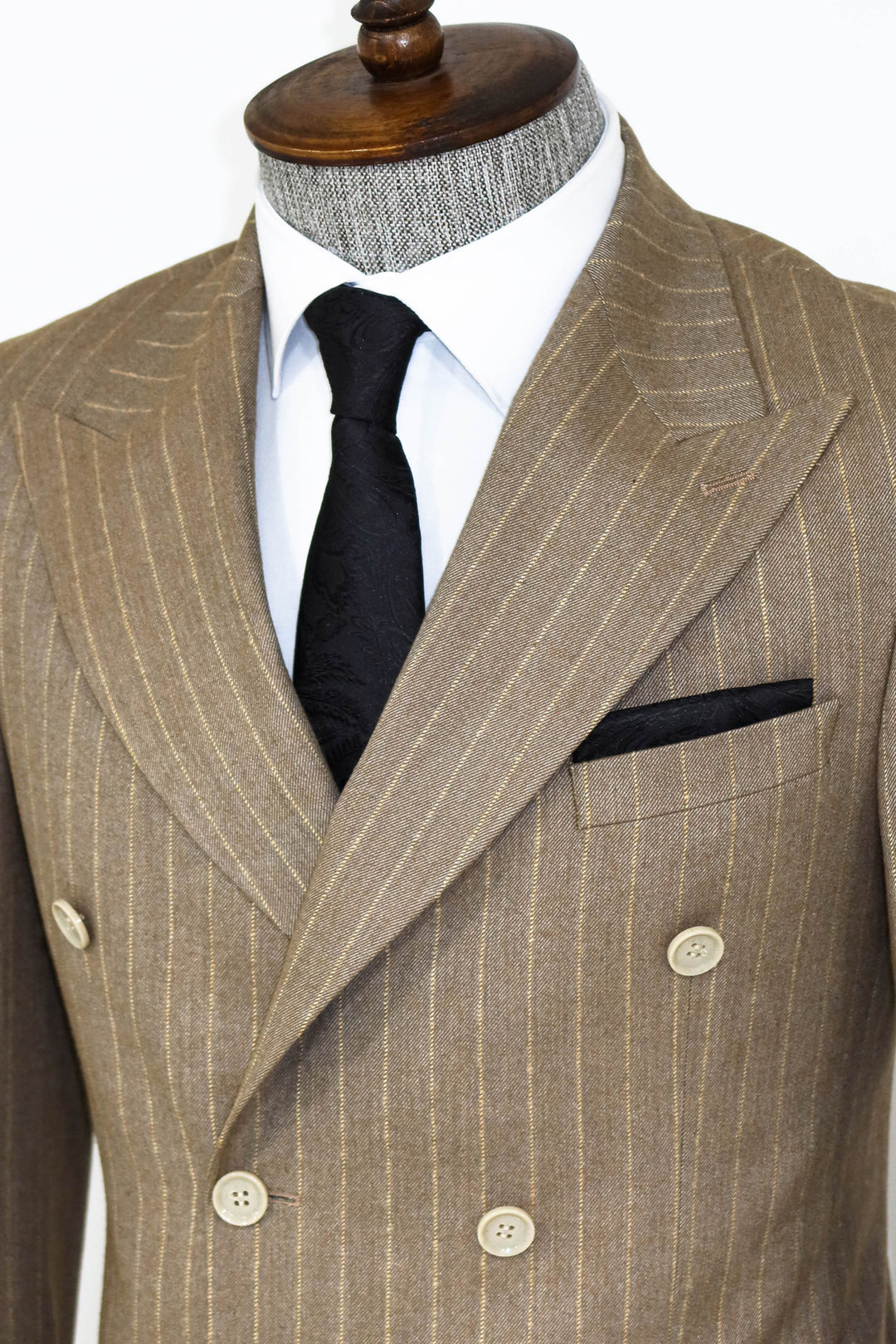 Striped Double Breasted Light Brown Men Blazer - Wessi