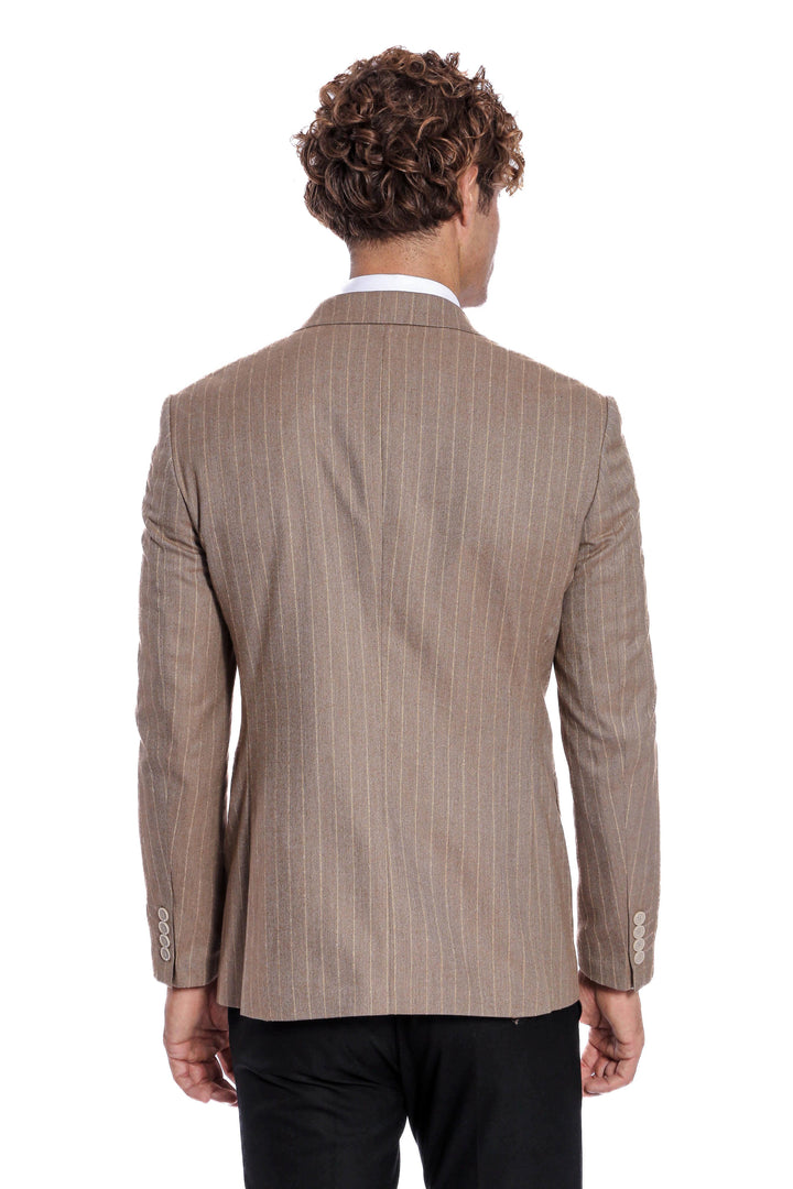 Striped Double Breasted Light Brown Men Blazer - Wessi
