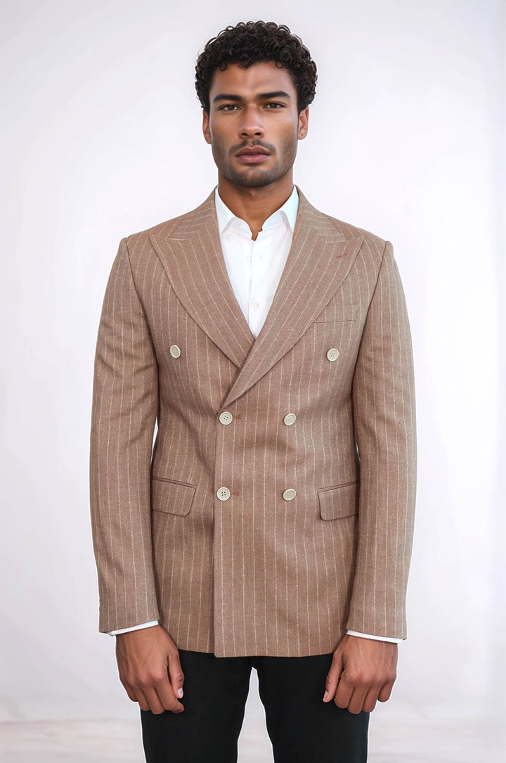 Blazer Hombre Rayas Cruzada Beige - Wessi