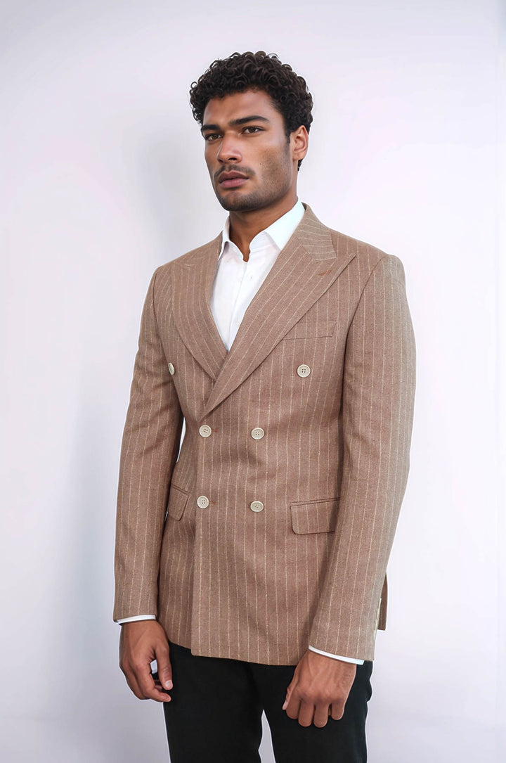 Blazer Hombre Rayas Cruzada Beige - Wessi