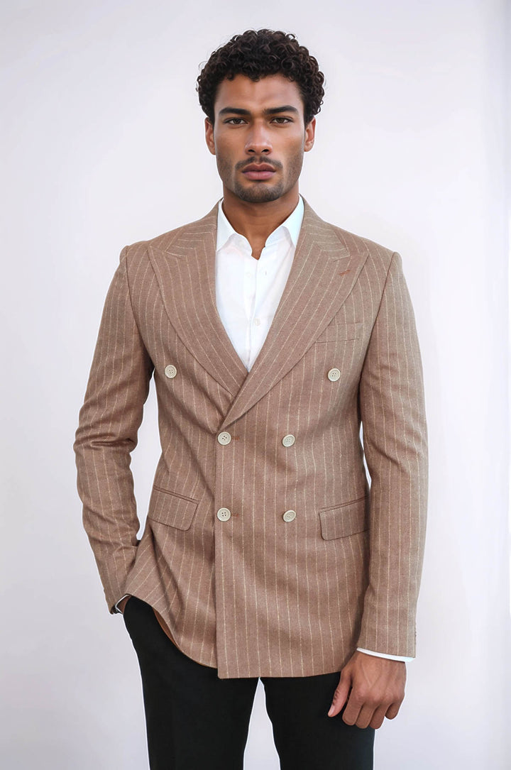 Blazer Hombre Rayas Cruzada Beige - Wessi