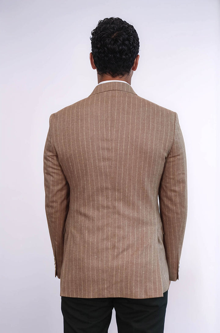 Blazer Hombre Rayas Cruzada Beige - Wessi