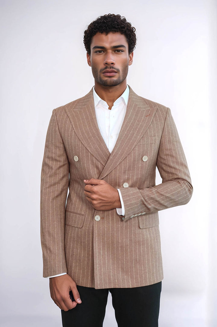Blazer Hombre Rayas Cruzada Beige - Wessi
