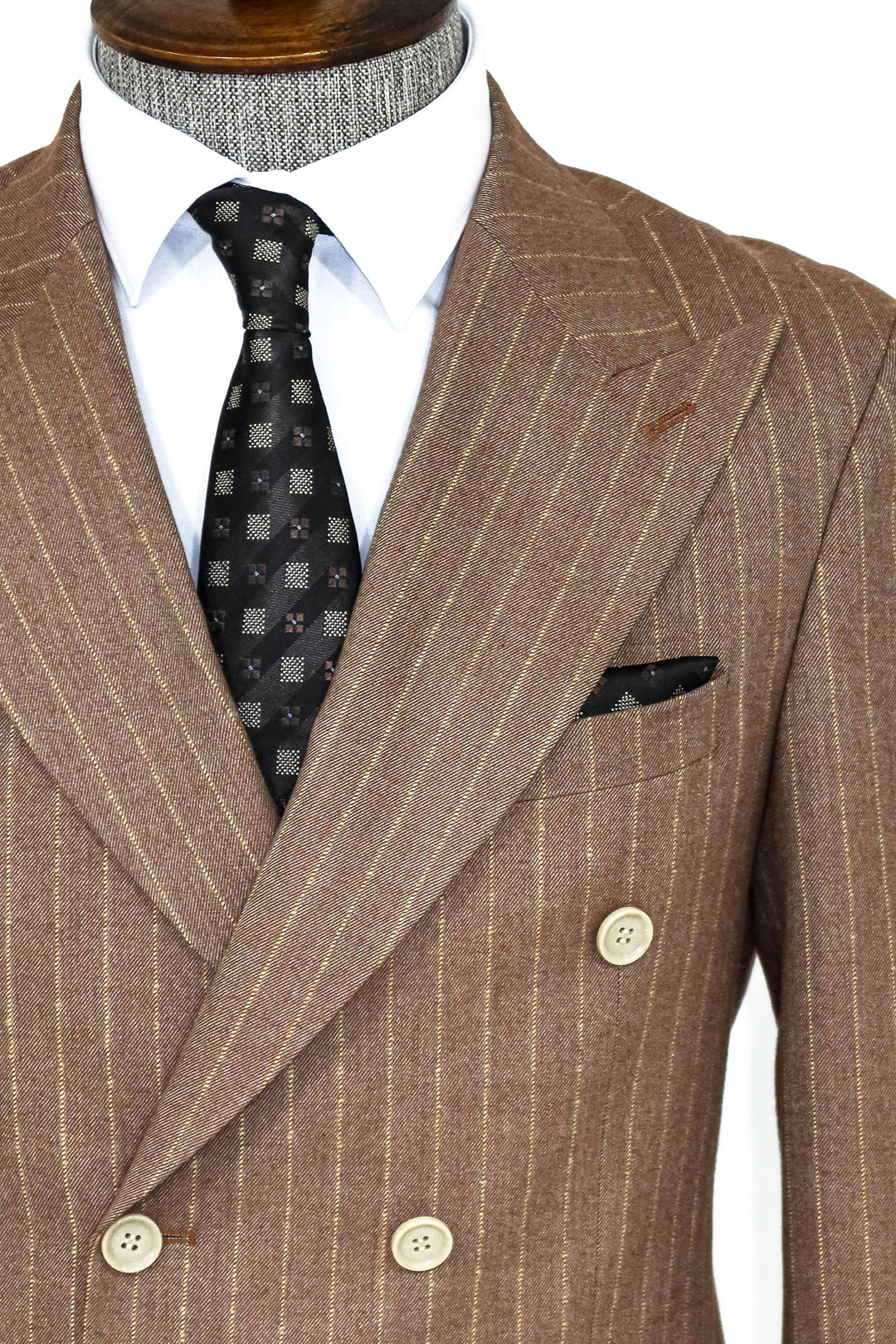 Striped Double Breasted Beige Men Blazer and Trousers Combination- Wessi