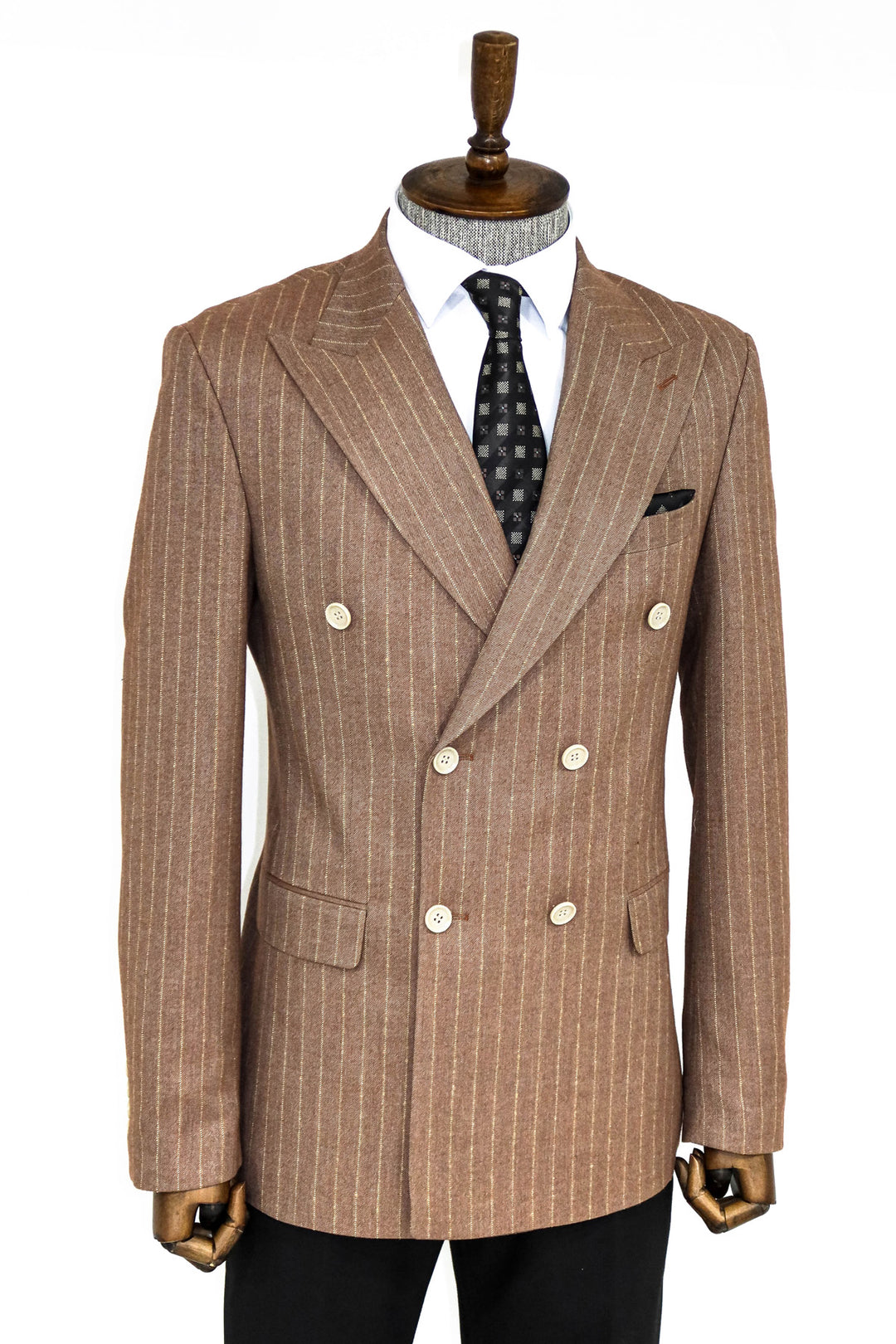 Striped Double Breasted Beige Men Blazer and Trousers Combination- Wessi