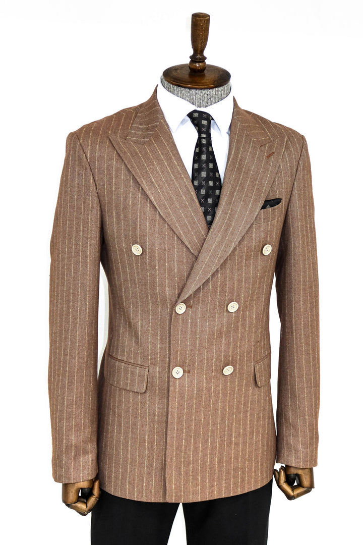 Striped Double Breasted Beige Men Blazer and Trousers Combination- Wessi