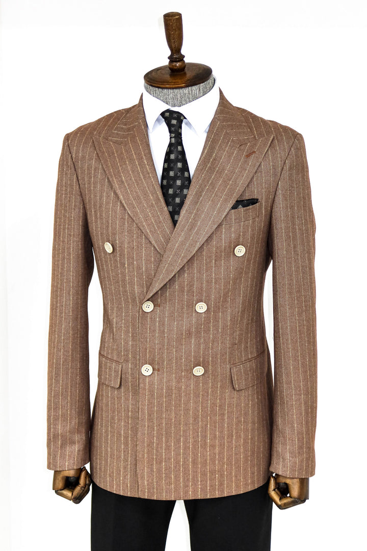 Striped Double Breasted Beige Men Blazer and Trousers Combination- Wessi