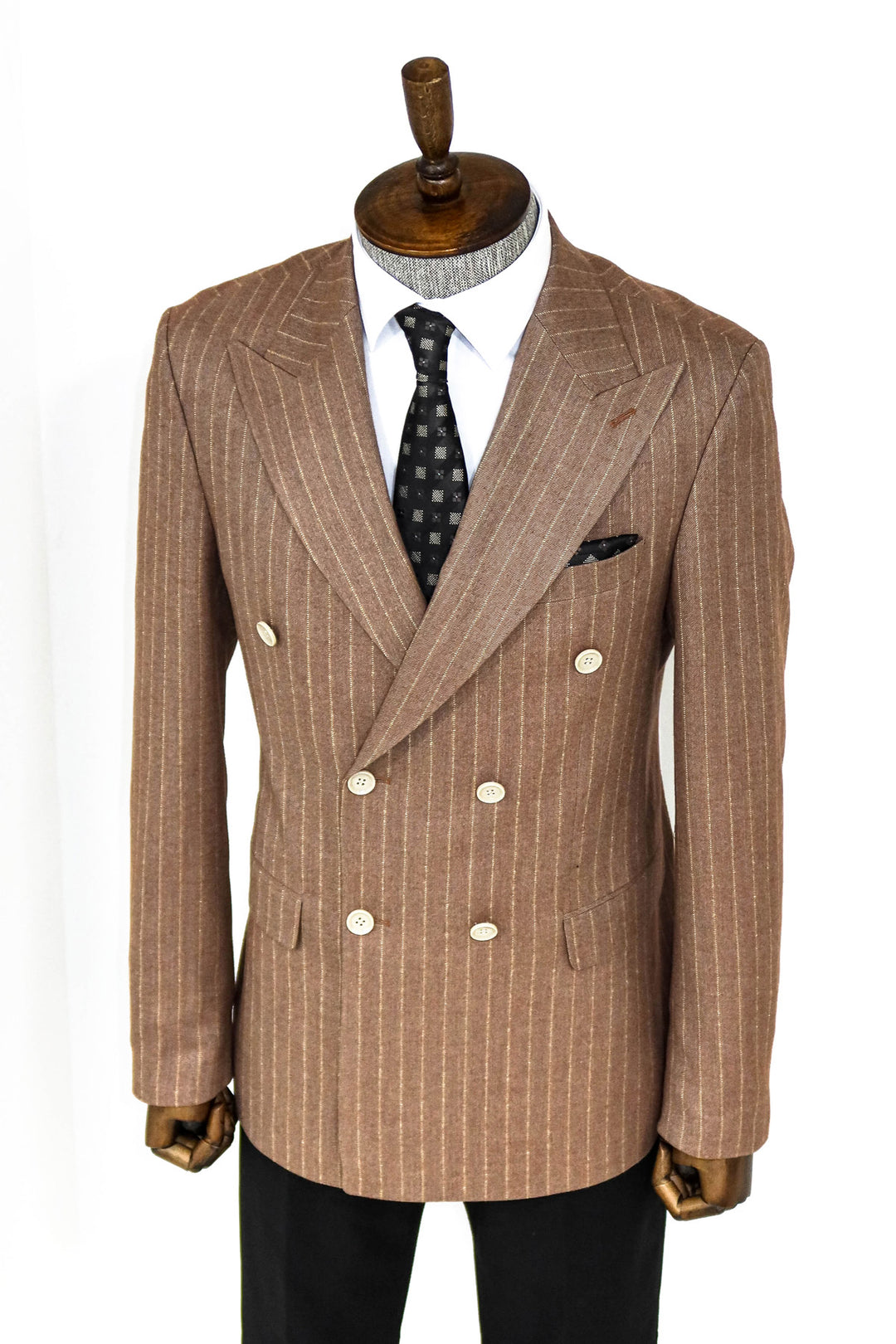 Striped Double Breasted Beige Men Blazer and Trousers Combination- Wessi