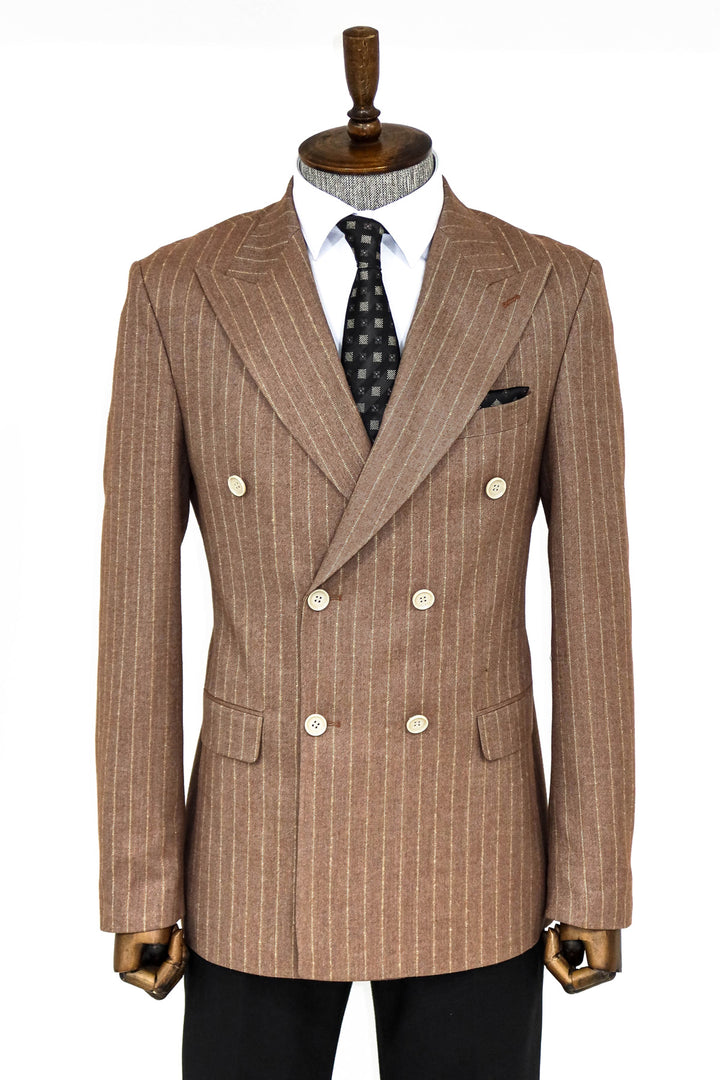 Striped Double Breasted Beige Men Blazer and Trousers Combination- Wessi