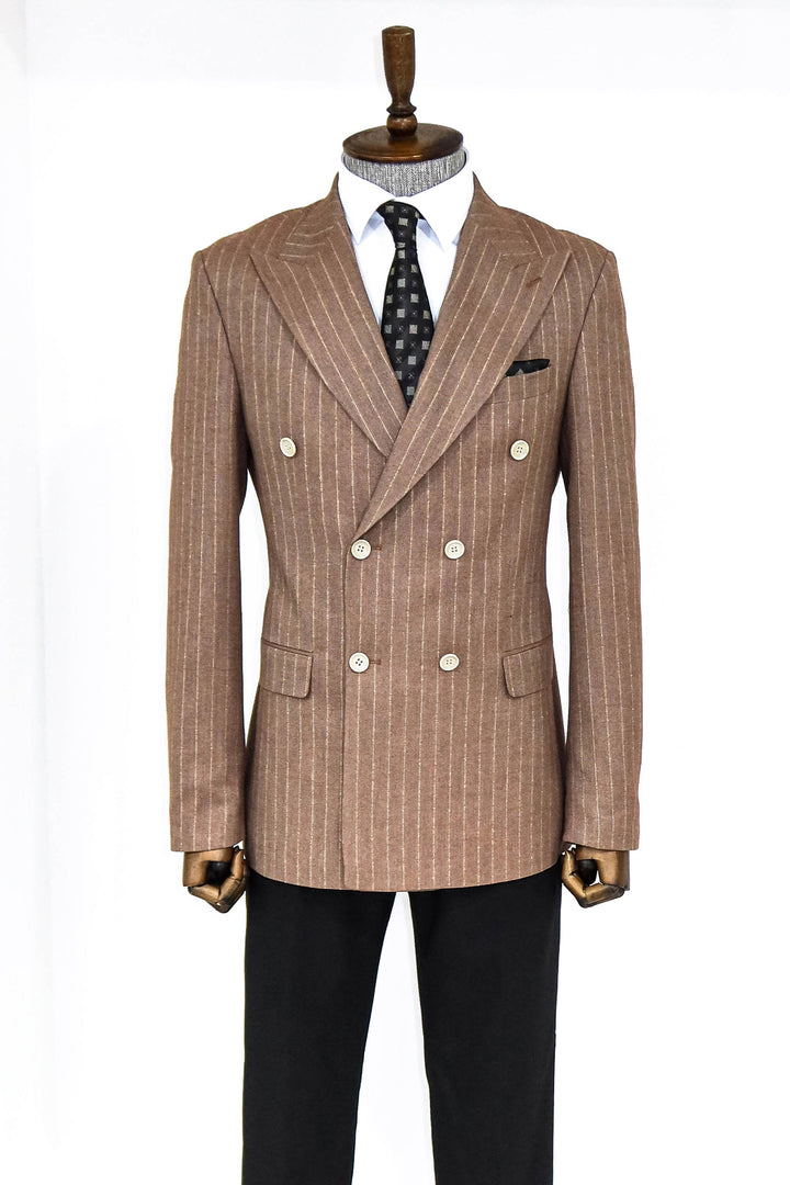 Striped Double Breasted Beige Men Blazer and Trousers Combination- Wessi