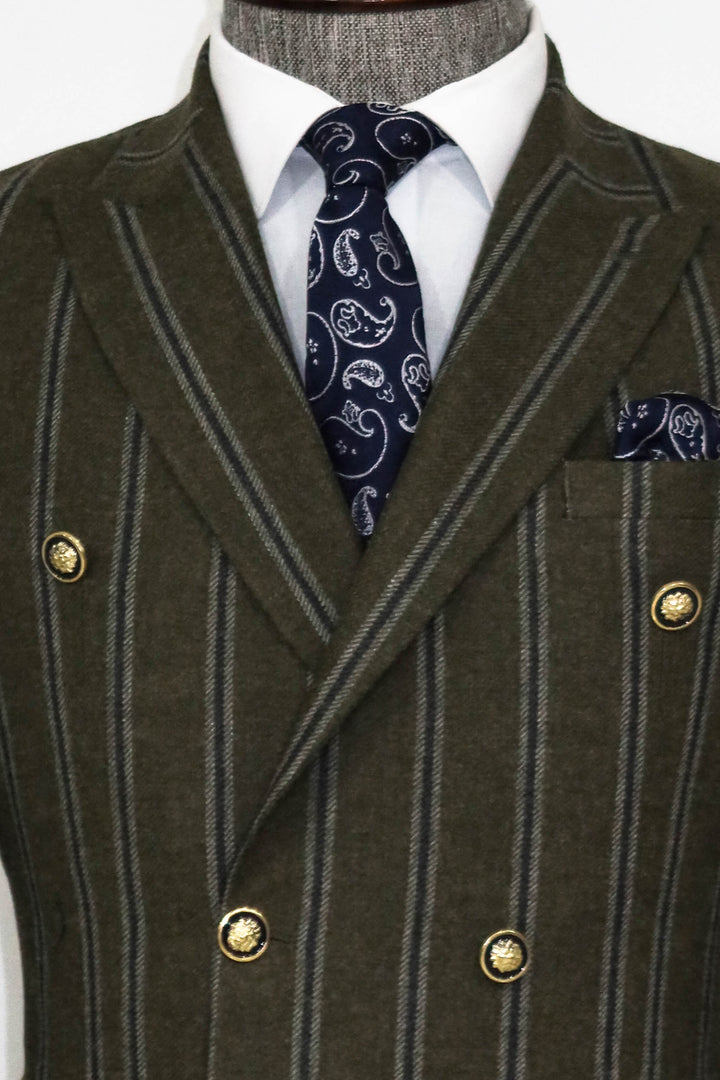 Giacca e pantaloni combinati a doppio petto a righe con ampio risvolto Green da uomo - Wessi