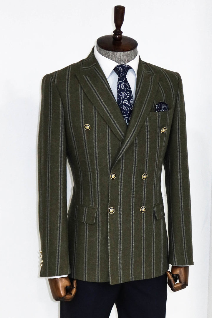 Giacca e pantaloni combinati a doppio petto a righe con ampio risvolto Green da uomo - Wessi