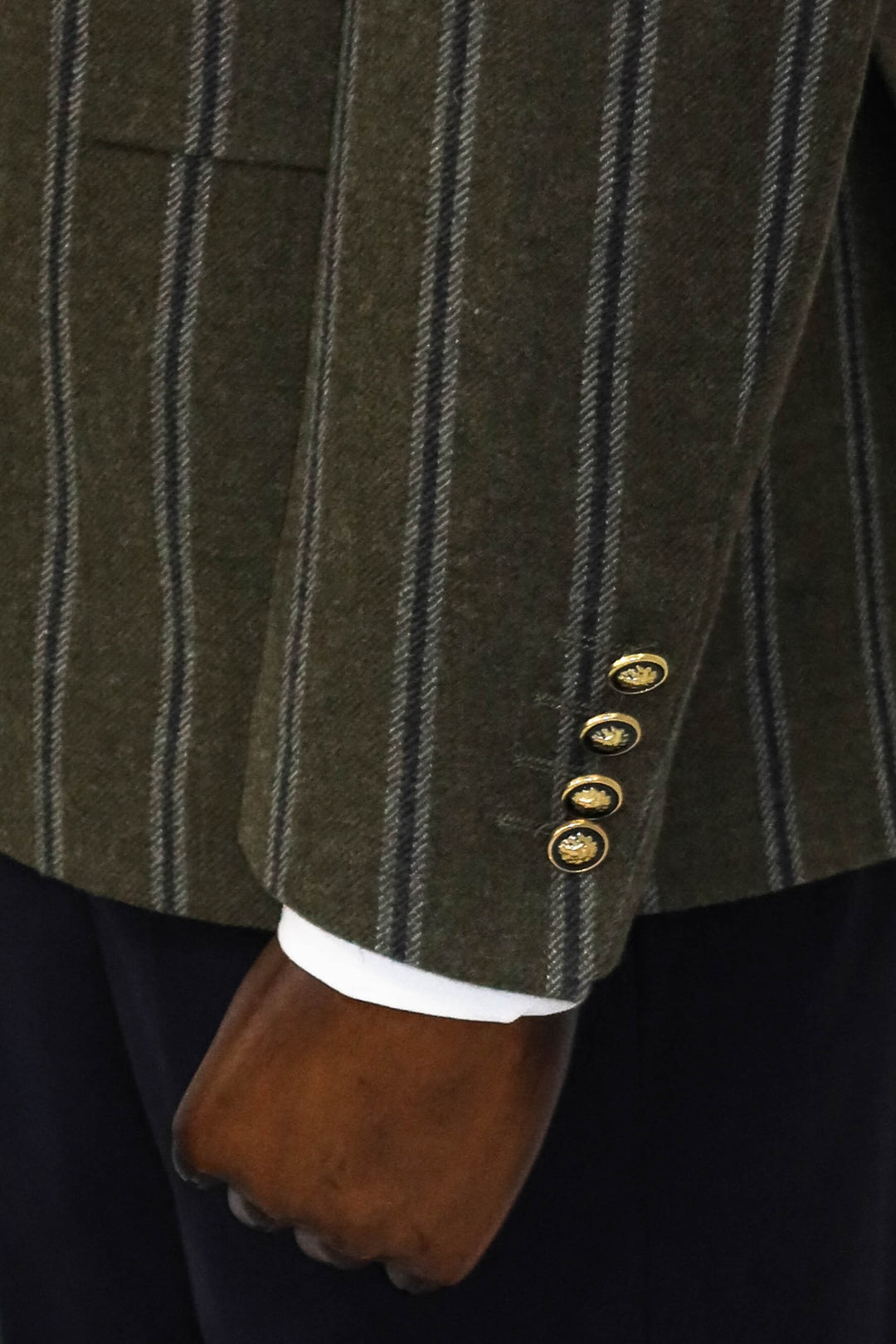 Giacca e pantaloni combinati a doppio petto a righe con ampio risvolto Green da uomo - Wessi