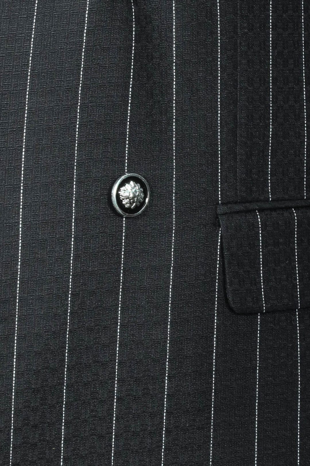 Double Breasted Slim Fit Striped Black Men Blazer - Wessi