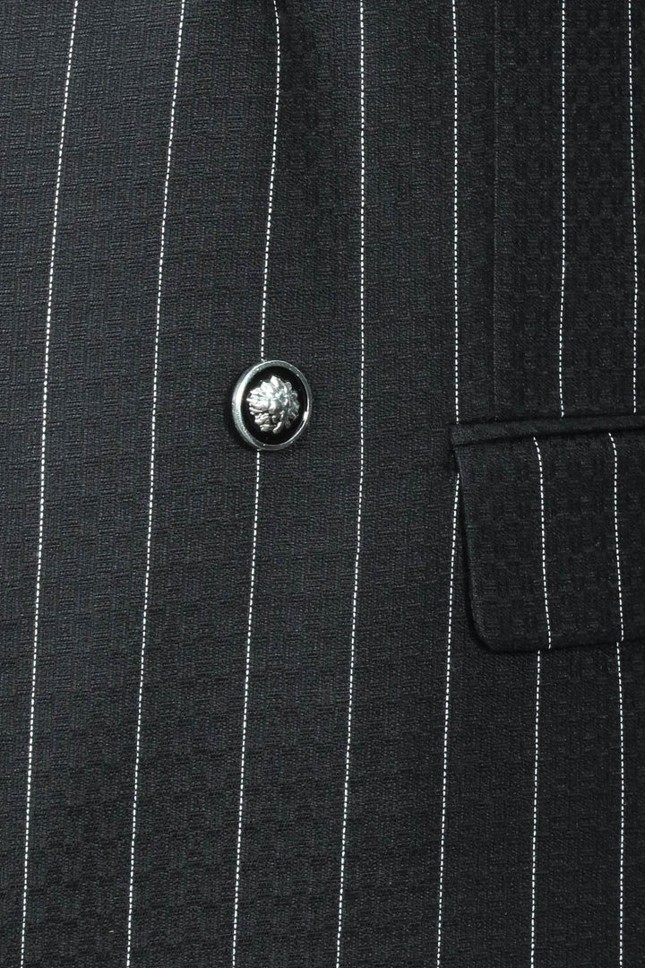 Double Breasted Slim Fit Striped Black Men Blazer - Wessi