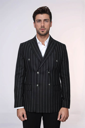 Blazer de hombre negro con doble botonadura y corte slim a rayas - Wessi