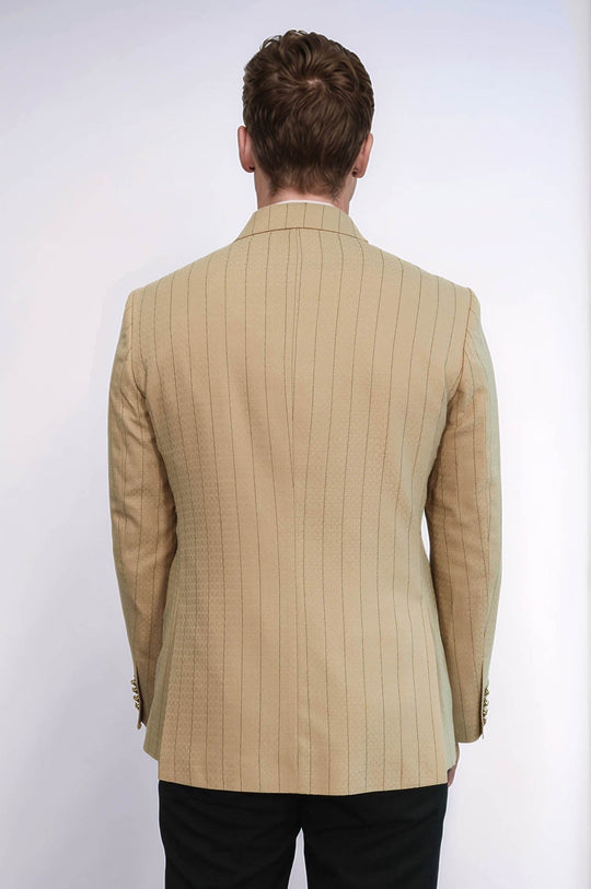 Blazer de hombre color crema con doble botonadura y corte slim a rayas - Wessi
