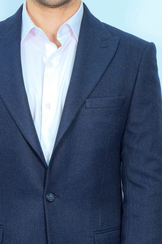 Slim Fit Patterned Dark Blue Men Blazer - Wessi