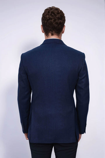 Slim Fit Patterned Dark Blue Men Blazer - Wessi