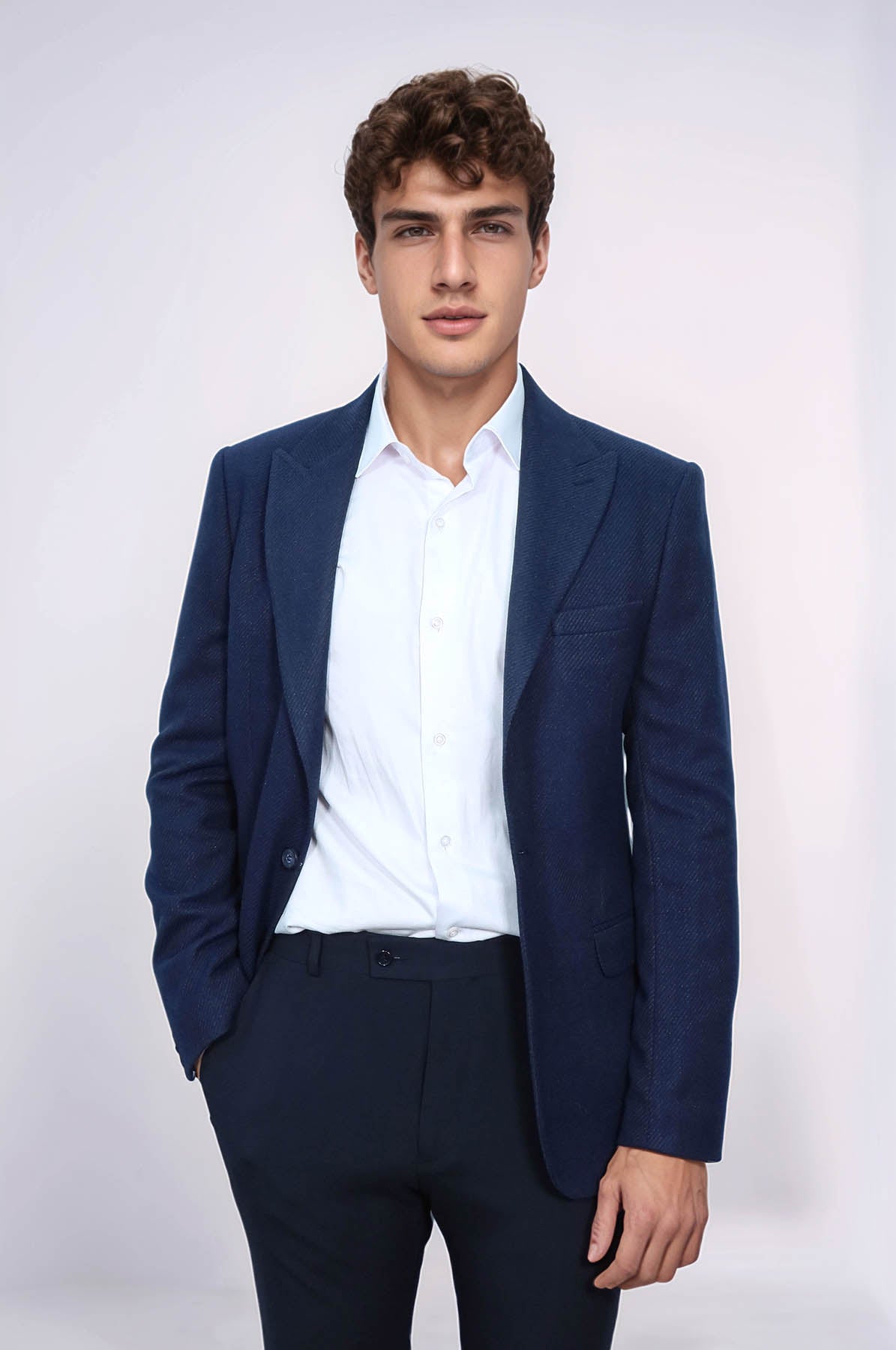Slim Fit Patterned Dark Blue Men Blazer- Wessi